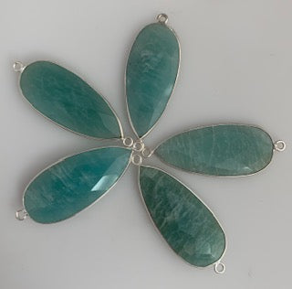 A Pack of five Pieces Connector   Sterling Silver Natural Amazonite Pear Shape, Size :14mmX32mm.