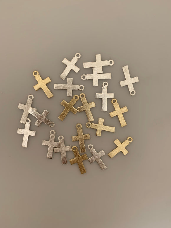 15 Pcs. Gold Finish And Silver Plated  Cross Pendant, E-coated, Brushed Finish, Handmade Components/findings 
