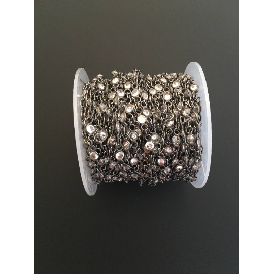 Chain Gunmetal Plated CZ Round, Stone Chain 3 mm  Chain.#5 | Purity Beads