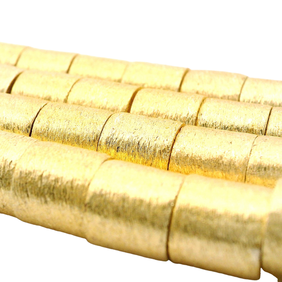 1 Strand of Cylinder/Barrel Shape Beads Brushed Finish e-coated 2 Colors- Gold finish Silver Plated And Six Size 4mX6mto 15mX8m