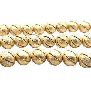 1 Strand of Brushed Finish Fancy   Round Gold Finish Beads , E-coated Beads. Bead Size is: 15mm