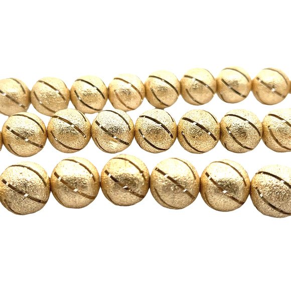 1 Strand of Brushed Finish Fancy   Round Gold Finish Beads , E-coated Beads. Bead Size is: 15mm