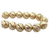 1 Strand of Brushed Finish Fancy   Round Gold Finish Beads , E-coated Beads. Bead Size is: 15mm