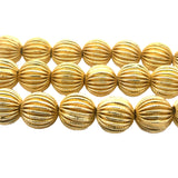 Melon Shaped Designed Bead 11-26 Pcs. in Strands, Fancy Gold ,Silver And Gunmetal Beads, E-coated Beads, Multiple Sizes: 6X6mm - 19X19mm.