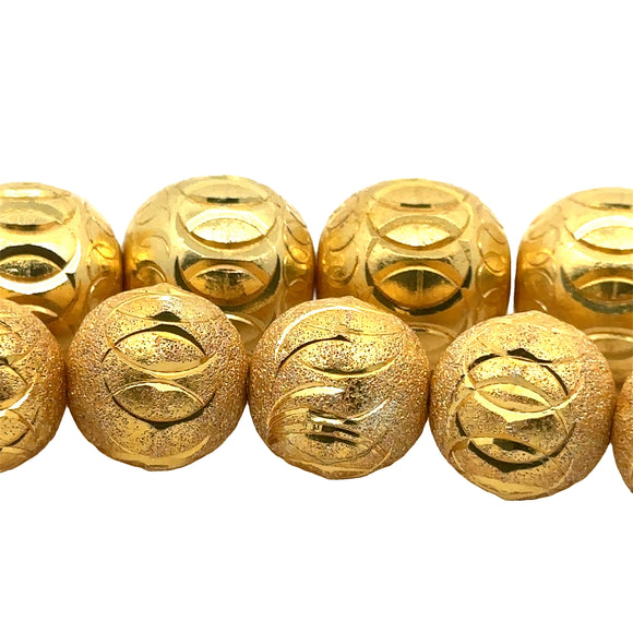 1 Strand of Brushed Finish Fancy Shiny Round Gold Finish Beads , E-coated Beads. Available Two  Size is: 18mm And 20mm