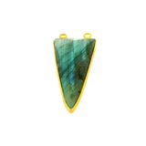 Triangle Shape Multi Fire Labradorite Connector Bezel – 15x20mm & 15x35mm, 2 Loops, 925 Sterling Silver and Gold Plated Silver, Jewelry Link, 1 Pcs