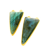 Triangle Shape Multi Fire Labradorite Connector Bezel – 15x20mm & 15x35mm, 2 Loops, 925 Sterling Silver and Gold Plated Silver, Jewelry Link, 1 Pcs
