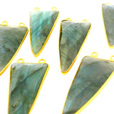 Triangle Shape Multi Fire Labradorite Connector Bezel – 15x20mm & 15x35mm, 2 Loops, 925 Sterling Silver and Gold Plated Silver, Jewelry Link, 1 Pcs