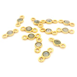 Mini Bezel Gemstone Connectors – Blue Labradorite or Rainbow Moonstone | 4mm Finished Size (3mm Stone) | 2 Loops | Sterling Silver or Gold Plated | Pack of 12
