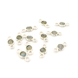 Mini Bezel Gemstone Connectors – Blue Labradorite or Rainbow Moonstone | 4mm Finished Size (3mm Stone) | 2 Loops | Sterling Silver or Gold Plated | Pack of 12