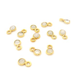 Mini Bezel Gemstone Charms – Blue Labradorite or Rainbow Moonstone | 4mm Finished Size (3mm Stone) | 1 Loop | Sterling Silver or Gold Plated | Pack of 12