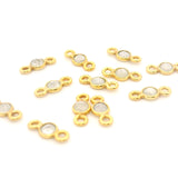 Mini Bezel Gemstone Connectors – Blue Labradorite or Rainbow Moonstone | 4mm Finished Size (3mm Stone) | 2 Loops | Sterling Silver or Gold Plated | Pack of 12