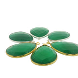 Green Onyx Bezel Pendant Pear Shape, Gold Plated And Sterling Silver  One Loop, Available TwoSize:18mmX25mm,15mmX18mm,1 Pc