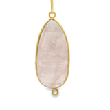 Rose Quartz Connector – 14mm x 32mm, Pear Shape, 925 Sterling Silver and Gold-Plated Bezel, Two Loop Connector -1 Piece