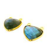 Trillion Shape Blue Labradorite Connector Bezel – 15mm, 2 Loops, 925 Sterling Silver and Gold Plated Silver, Jewelry Link, 1 Pcs