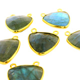 Trillion Shape Blue Labradorite Connector Bezel – 15mm, 2 Loops, 925 Sterling Silver and Gold Plated Silver, Jewelry Link, 1 Pcs