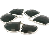 Black Onyx Qtr Circle Shaped Bezels, One  Loop -  925 Sterling Silver, Size: 17mm, 1Pc.