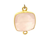 Rose Quartz Connector – Cushion Shape,  Gold-Plated Over Sterling Silver Bezel Size :12mm- 1 Piece