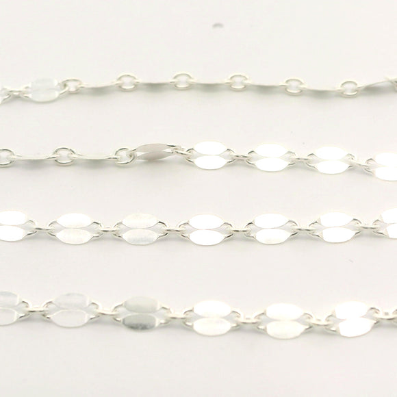 Sterling Silver Chain, alternated cable long link hammed chain, Size :3.6mm | 1 Foot