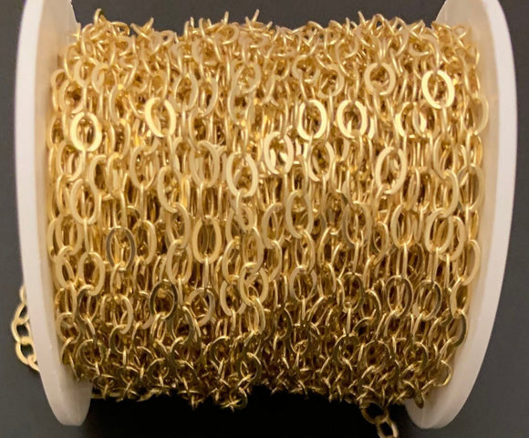3 Feet of Gold Plated Brass Flat Chain | Flat Brass Chain Electroplated and Gold Plated | Size: 3.5mmX5.3mm | CHN14BM