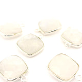 Rainbow Moonstone Cushion Pendant – 12mm, 1 Loop, 925 Sterling Silver & Gold Plated Silver, 1 Pc