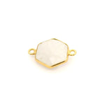 Rainbow Moonstone Hexagon Pendant – 12mm, 925 Sterling Silver & Gold Plated Silver, 1 Pc