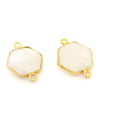 Rainbow Moonstone Hexagon Pendant – 12mm, 925 Sterling Silver & Gold Plated Silver, 1 Pc