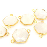 Rainbow Moonstone Hexagon Pendant – 12mm, 925 Sterling Silver & Gold Plated Silver, 1 Pc