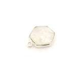 Rainbow Moonstone Hexagon Pendant – 12mm, Center Loop, 925 Sterling Silver & Gold Plated Silver, 1 Pc