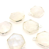 Rainbow Moonstone Hexagon Pendant – 12mm, Center Loop, 925 Sterling Silver & Gold Plated Silver, 1 Pc