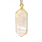 Rainbow Moonstone Long Marquise Pendant – 9x25mm, 925 Sterling Silver & Gold Plated Silver, 1 Pc