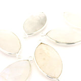 Rainbow Moonstone Marquise Pendant / Connector – 11x22mm, Two Loops, 925 Sterling Silver & Gold Plated Silver, 1 Pc