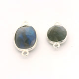 Oval Shape Blue Labradorite Connector Bezel – 9x11mm & 10x15mm, 2 Loops, 925 Sterling Silver and Gold Plated Silver, Jewelry Link, 1 Pcs