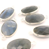 Oval Shape Blue Labradorite Connector Bezel – 9x11mm & 10x15mm, 2 Loops, 925 Sterling Silver and Gold Plated Silver, Jewelry Link, 1 Pcs