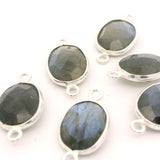 Oval Shape Blue Labradorite Connector Bezel – 9x11mm & 10x15mm, 2 Loops, 925 Sterling Silver and Gold Plated Silver, Jewelry Link, 1 Pcs