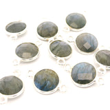 8mm Coin Gemstone Connectors – 2-Loop Bezels | Sterling Silver & Gold Plated | Choose from 14 Gemstones | 10pcs Pack