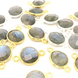8mm Coin Gemstone Connectors – 2-Loop Bezels | Sterling Silver & Gold Plated | Choose from 14 Gemstones | 10pcs Pack