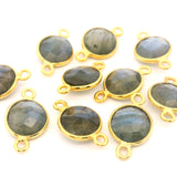 8mm Coin Gemstone Connectors – 2-Loop Bezels | Sterling Silver & Gold Plated | Choose from 14 Gemstones | 10pcs Pack