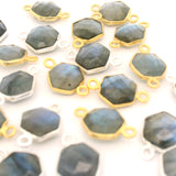 8mm Hexagon Gemstone Connectors – 2-Loop Bezels | Sterling Silver & Gold Plated | Choose from 14 Gemstones | 10pcs Pack