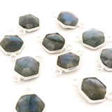 8mm Hexagon Gemstone Connectors – 2-Loop Bezels | Sterling Silver & Gold Plated | Choose from 14 Gemstones | 10pcs Pack