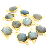 8mm Hexagon Gemstone Connectors – 2-Loop Bezels | Sterling Silver & Gold Plated | Choose from 14 Gemstones | 10pcs Pack