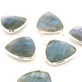 Trillion Shape Blue Labradorite Connector Bezel – 15mm, 2 Loops, 925 Sterling Silver and Gold Plated Silver, Jewelry Link, 1 Pcs
