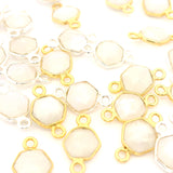 8mm Hexagon Gemstone Connectors – 2-Loop Bezels | Sterling Silver & Gold Plated | Choose from 14 Gemstones | 10pcs Pack