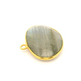 Multi Fire Labradorite Half Oval Pendant – 15x20mm, 1 Loop, Bezel Set in 925 Sterling Silver & Gold Plated Silver, 1 Pc
