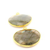 Multi Fire Labradorite Half Oval Pendant – 15x20mm, 1 Loop, Bezel Set in 925 Sterling Silver & Gold Plated Silver, 1 Pc