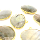 Multi Fire Labradorite Half Oval Pendant – 15x20mm, 1 Loop, Bezel Set in 925 Sterling Silver & Gold Plated Silver, 1 Pc