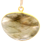 Multi Fire Labradorite Half Oval Pendant – 15x20mm, 1 Loop, Bezel Set in 925 Sterling Silver & Gold Plated Silver, 1 Pc
