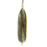 Multi Fire Labradorite Pear Connector – 10x40mm, 2 Loops, Bezel Set in 925 Sterling Silver & Gold Plated Silver, 1 Pc