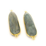 Multi Fire Labradorite Pear Connector – 10x40mm, 2 Loops, Bezel Set in 925 Sterling Silver & Gold Plated Silver, 1 Pc