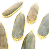 Multi Fire Labradorite Pear Connector – 10x40mm, 2 Loops, Bezel Set in 925 Sterling Silver & Gold Plated Silver, 1 Pc